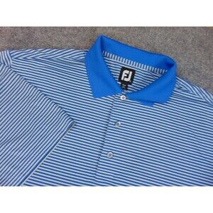 FootJoy Shirt‎ Mens XL Blue White Stripe Polo Golf Performance Stretch Athletic